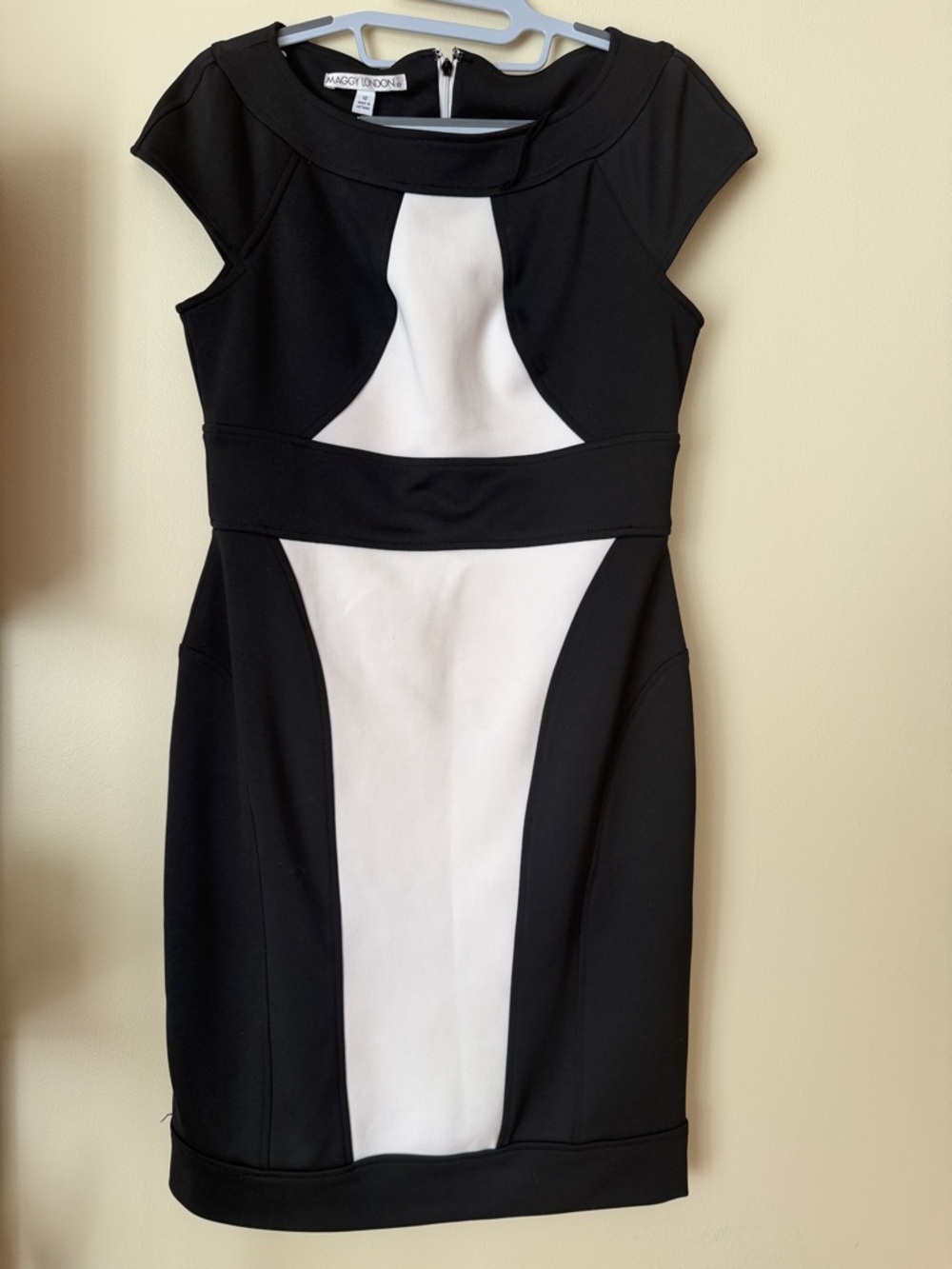 Maggy London Black and White Panel Sheath Dress